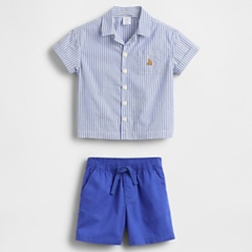 LIKE NEW BABY GAP Poplin Outfit Set In Blue (Size 0-3 months)